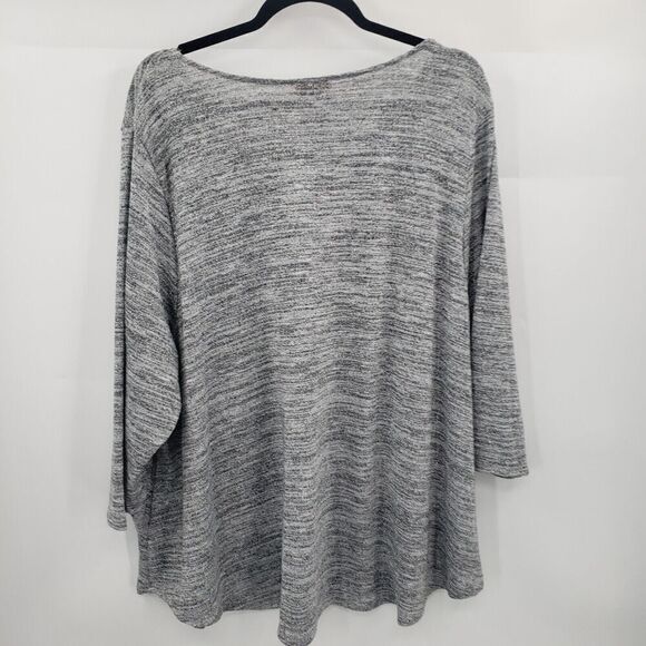 Ruby Rd. 3x Caged Neck Sweater Womens Plus Heathered Gray Black 3/4 Sleeve - Picture 11 of 12